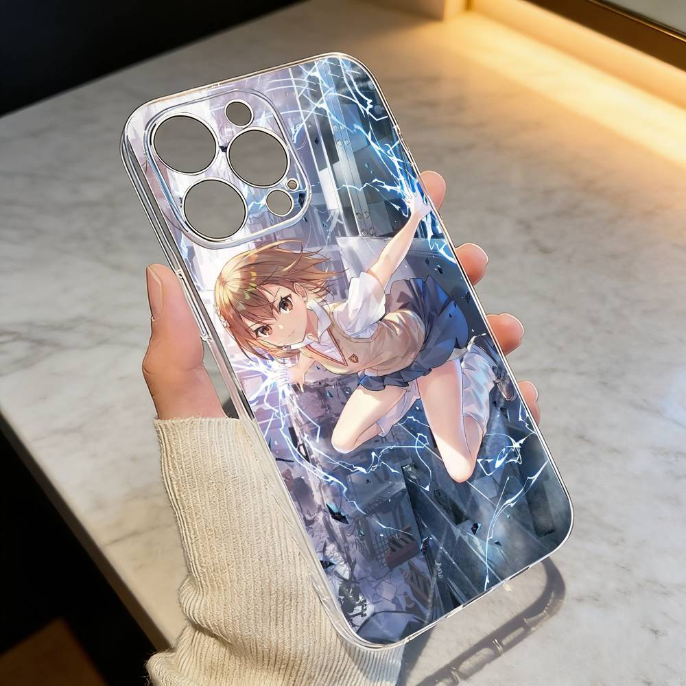 Misaka Mikoto Railgun Electric Warning Style Phone Case For iPhone 17 16 15 14 13 12 11 Mini Pro Max Plus Transparent Cover