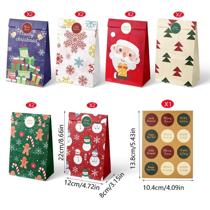 12Pcs Christmas Calendar Gift Bags Countdown Paper Bags For Holiday Party Gift Wrapping Christmas Eve Apple Packaging Bag