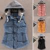 Dames Winter Katoen Gevoerd Capuchon Gilet Vest Rits Mouwloos Taillecoat Jas