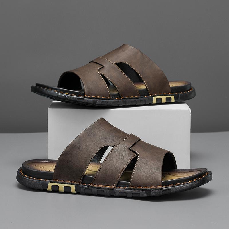 Handgefertigte Herren-Lederslipper Sommerbekleidung rutschfest schlicht einwortig Weichleder weiche Sohle Mikrofaser Herren-Slipper