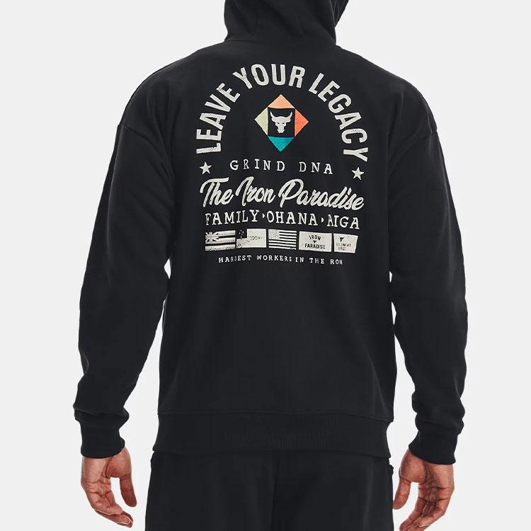 Under Armour Bluza z kapturem w stylu amerykańskim z nadrukiem literowym i kapturem zapinanym na zamek, bluza z długim rękawem dla mężczyzn, czarna 1377436-001