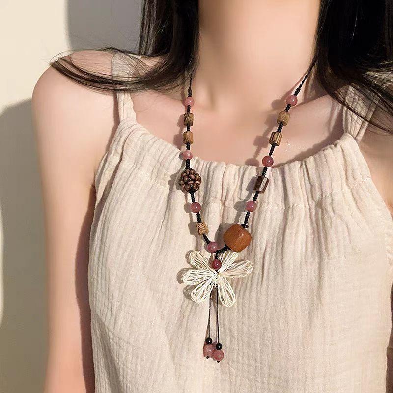 Bohemian ethnic style long beaded necklace women, retro ceramic multi-layer sweater chain, niche design sense match