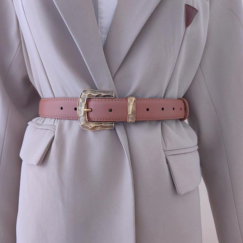 Solid Leather Color Belt For Women With Metal Pin Closure For Outfits Casual