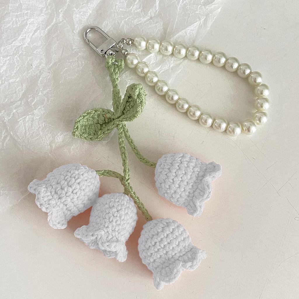 Korean-Style Cute Pearl & Crochet Lily of the Valley Keychain with Decorative Buckle