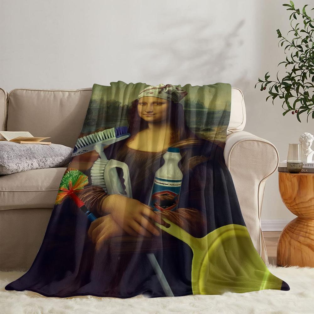 Funny Mona Lisa Throw Soft Flannel Throw Summer Blanket Lightweight Cozy Nap Blanket for Sofa Bed Travel