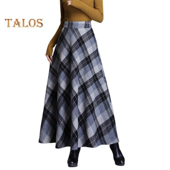 

Женская шерстяная юбка с высокой талией и клетчатым принтом, юбка-трапеция, осень-зима, утолщенная юбка с большим подолом, повседневная одежда XL серый