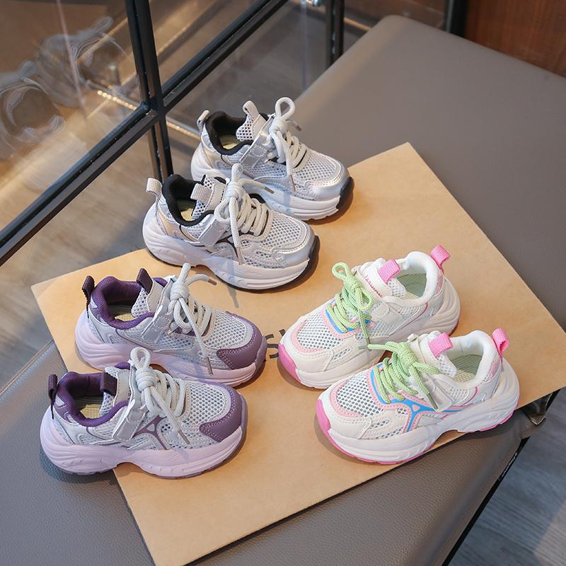 Kids Running Shoes Mesh Breathable Girls Sneakers Non-slip Thick Soft Sole 2025 New Children Sports Shoes Mesh Breathable Trendy