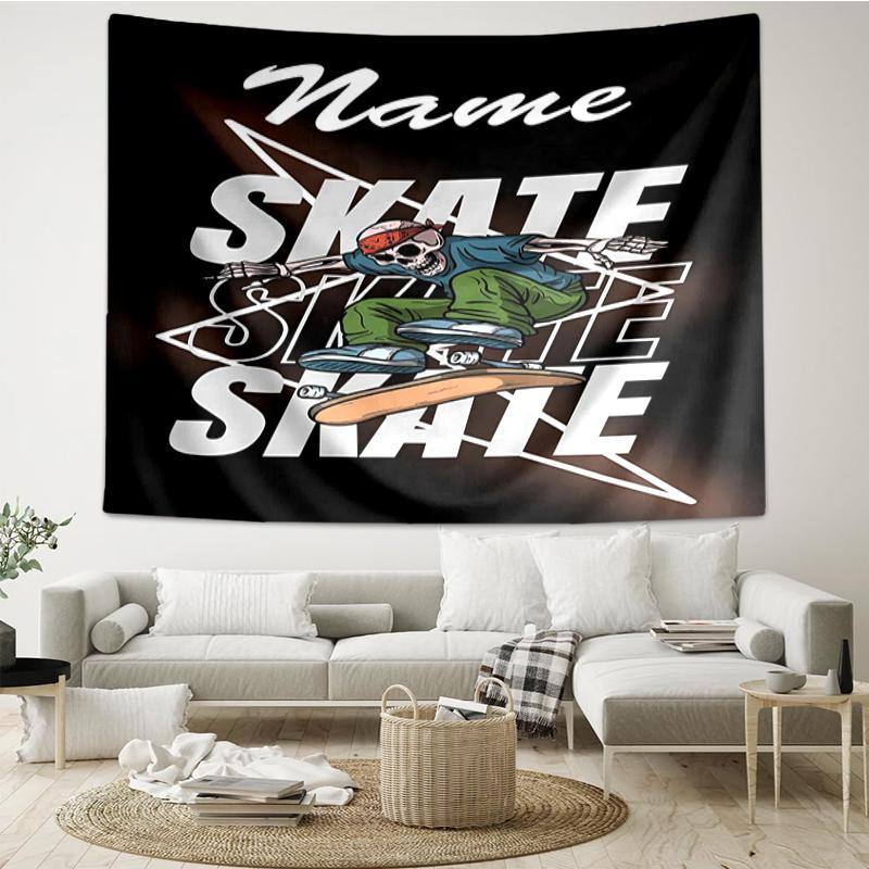 Custom Name skateboard Print Tapestry, Backdrop, Easy Setup, Ideal for Bedroom, Office & Living Room, with Aesthetic Wall Hanging Decor.