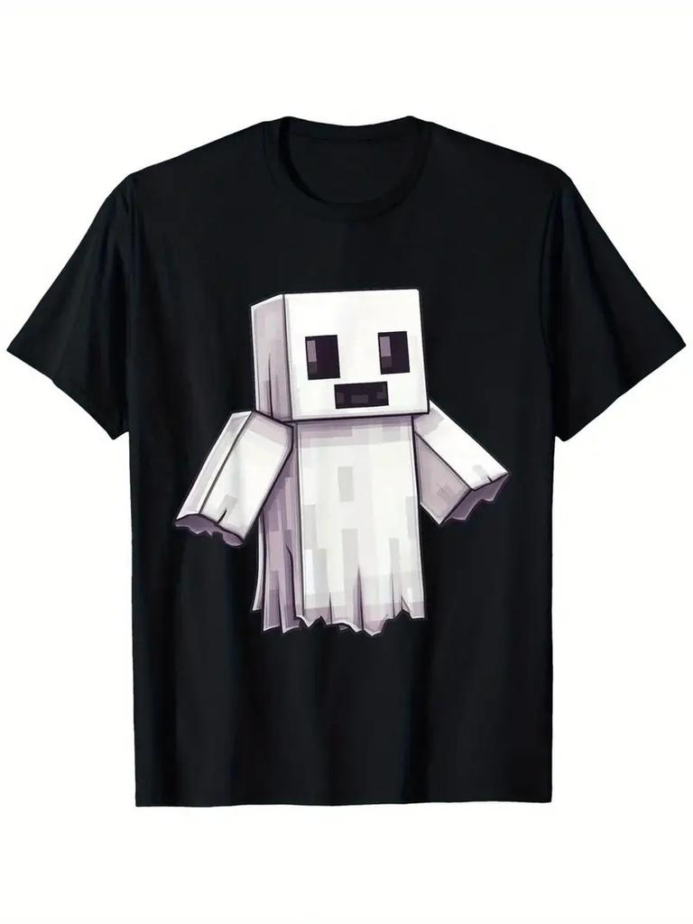 Boys' Pixel Halloween T-Shirt - Breathable Cotton, Casual & Comfortable Crew Nec