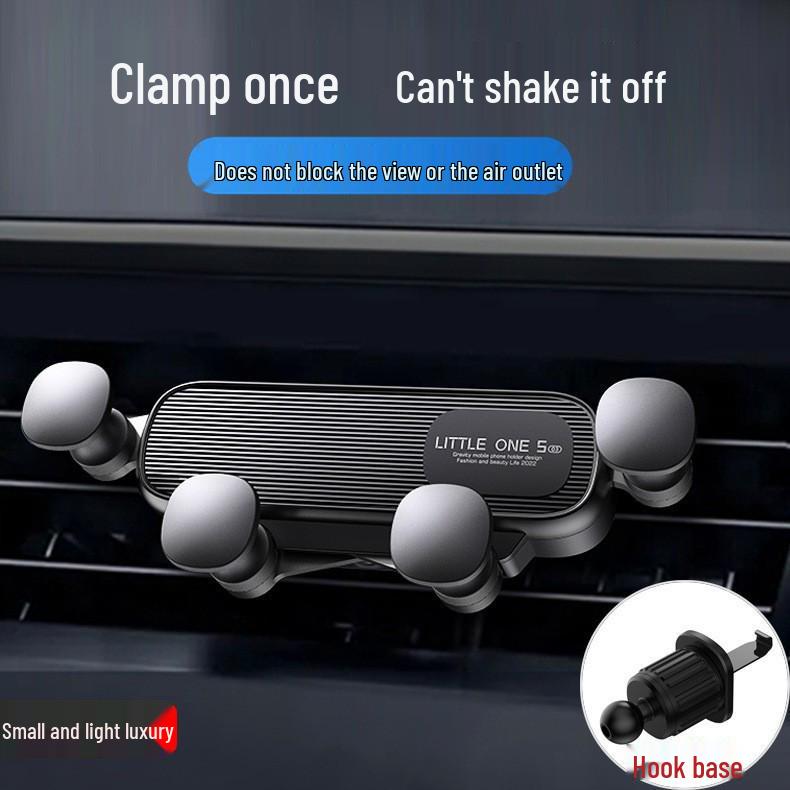 Six-Point Gravity Car Phone Holder with Anti-Shake Hook for Air Vent.