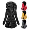 Damen Winter Kapuzen Reißverschluss Baumwollmantel Plüschgefüttert Gepolsterte Daunenjacke Mittellang Langarm Winddicht Elastische Bündchen
