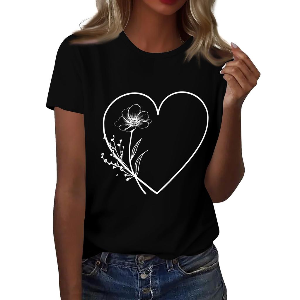 Women's Fashion Casual Printed Round Neck Short Sleeved T-Shirt Top T-Shirt Top Top