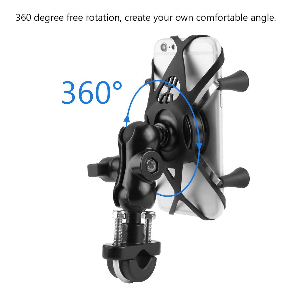Qiilu Motorcycle Smartphone Base Smartphone Mobile Phone Made of ABS Easy for Motorcycles Mount, Holder, Support, + Aluminum, 360-Degree Rotation,