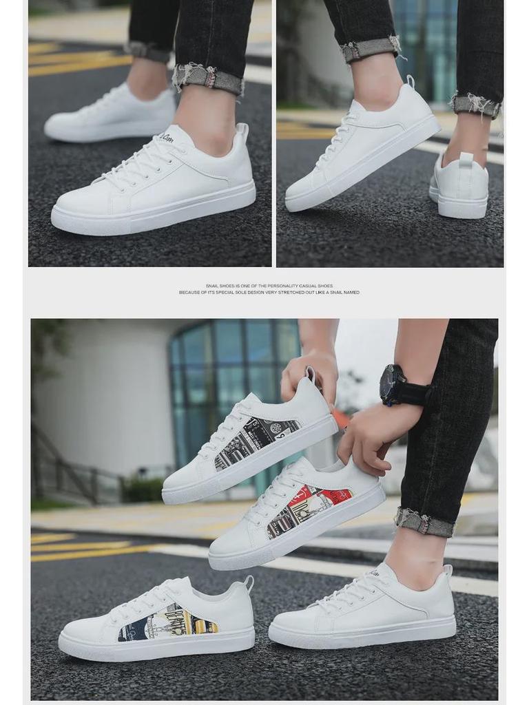 Large Size Versatile Men's Korean Style Low-Top Sneaker Casual White Shoes