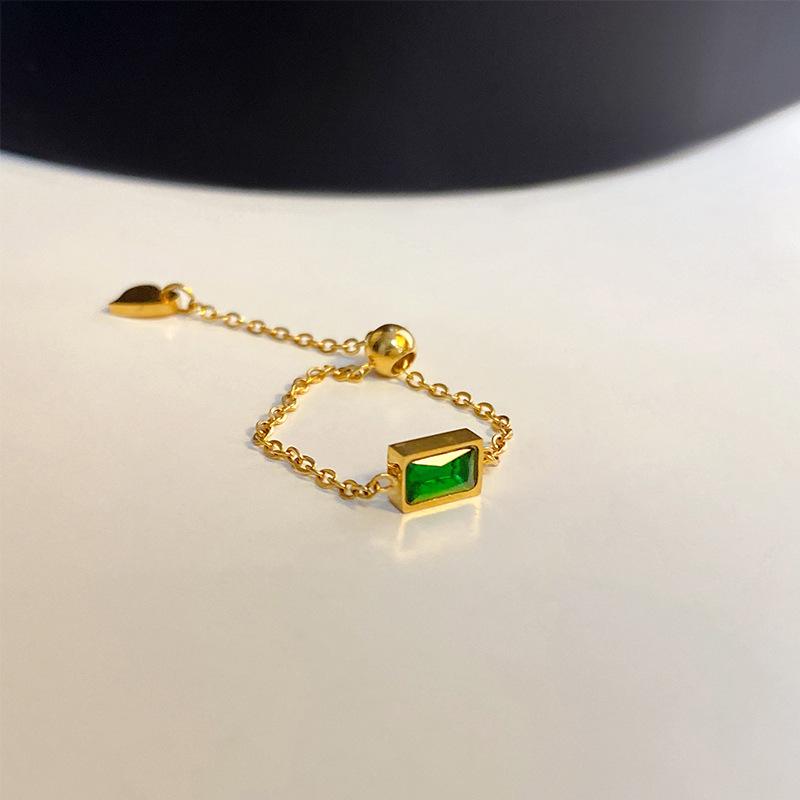 Retro Green Zircon Pendant Necklace Bracelet Ring Women, Crystal Stone Chain Stainless Steel Gold Plated Luxury Gifts