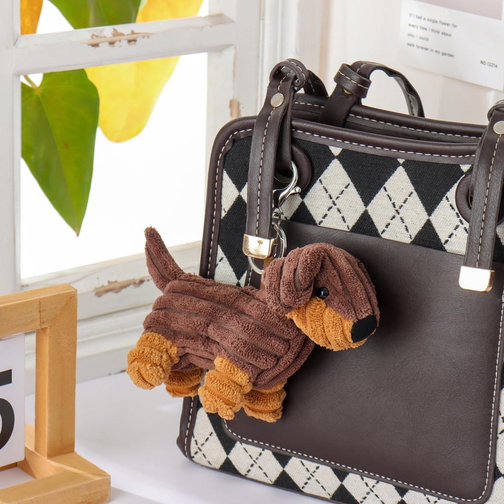 Apricot Lamb Dachshund Dog Cute Soft Keychain Plush Toy, Perfect for Boys and Girls, Fits Kids Backpacks and Purses, 14cm