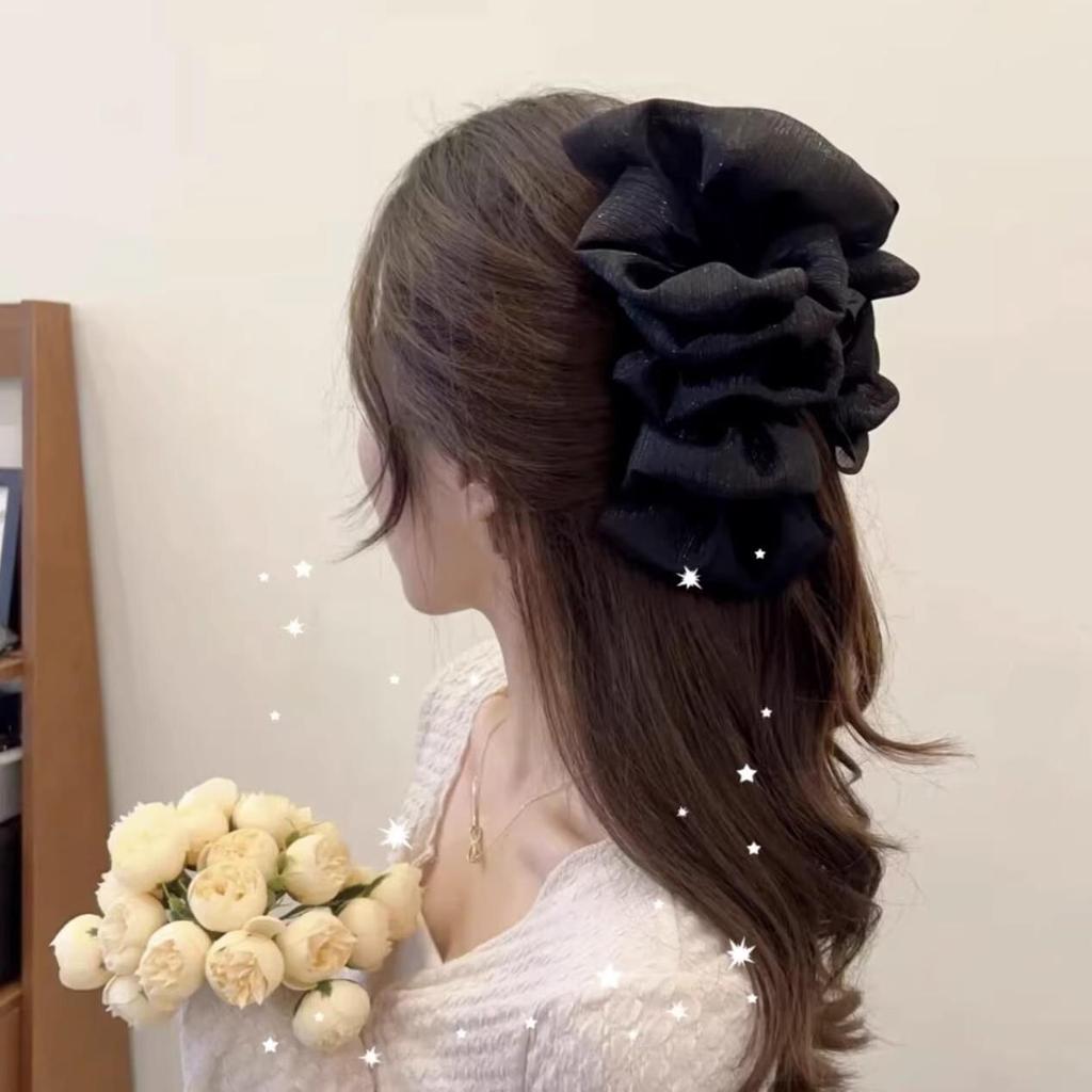 Silver Mesh Bow Bubble Claw Hair Clip for Women - Enhances Hair Volume, Perfect for Updos.