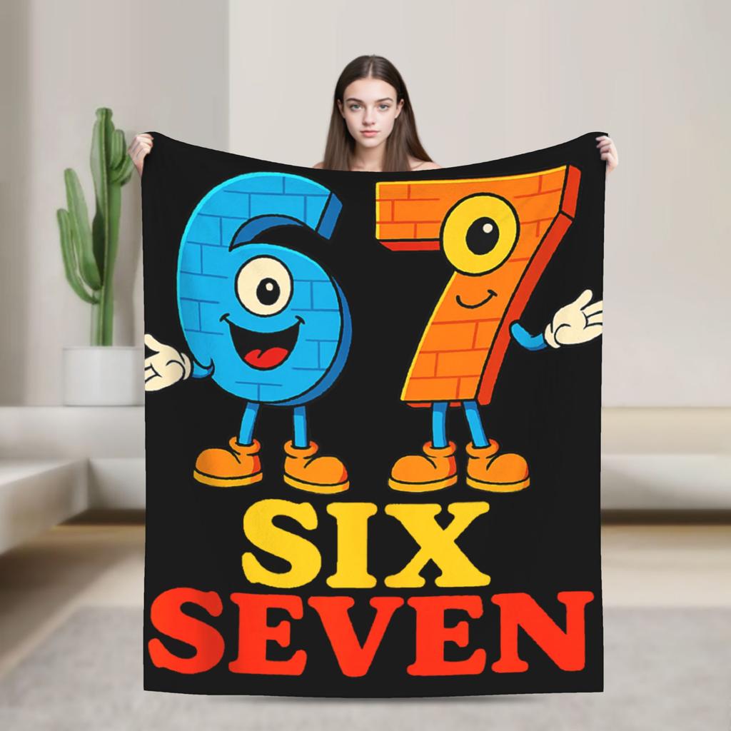 67 Zes Zeven 6 7 Grappige Italiaanse Brainrot Radio Muziek Deken Zacht Mode Pluche Worpdeken Voor Meisjes Slaapkamer Flanel Sprei