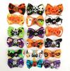Puppy Yorkie Dog Hair Bow Halloween Ribbon with Rubber Band 40mm Mix Colors Varies Patterns Pet Grooming Products (Halloween)