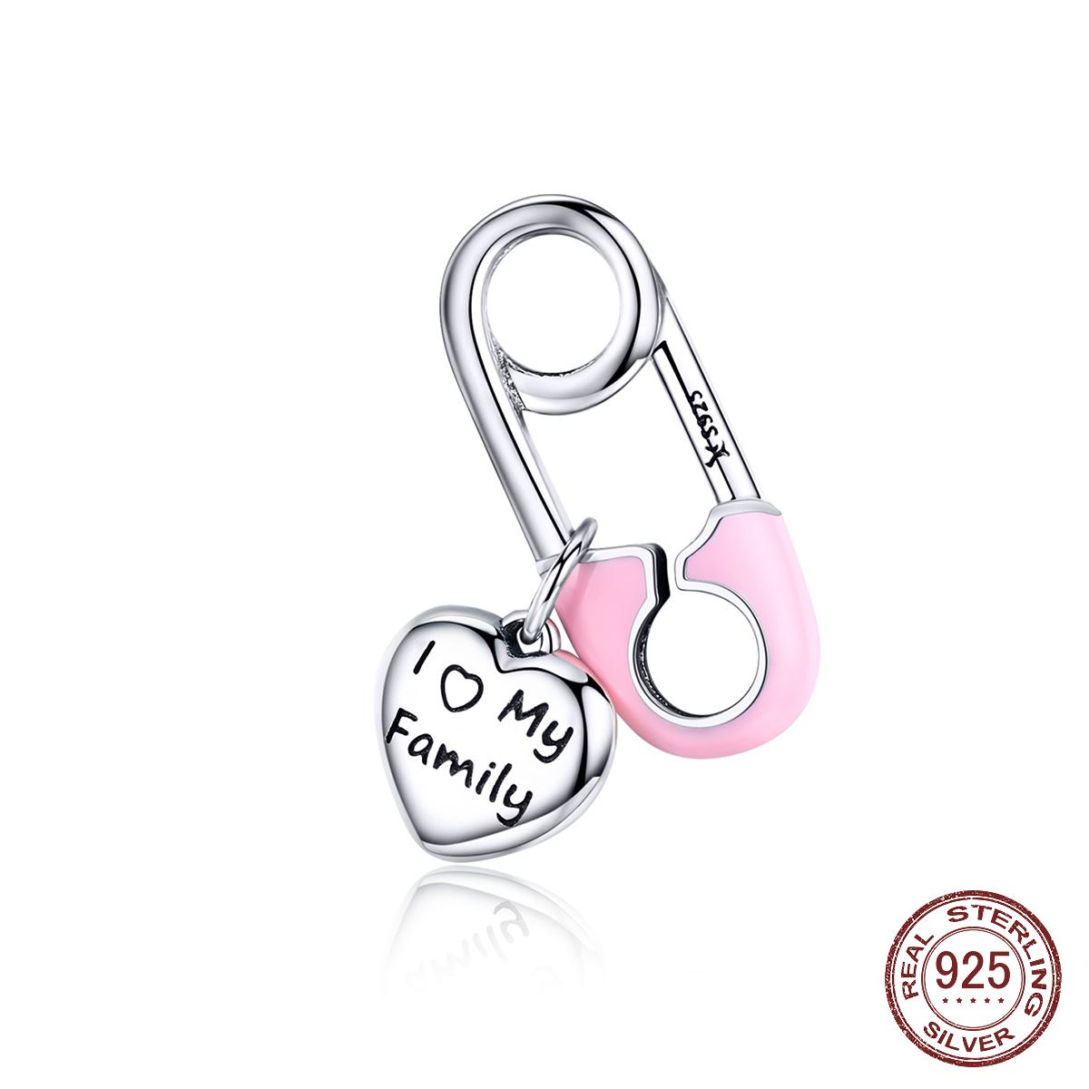 

925 Стерлинг Серебряный розовый Enamel Розовый Семья Сердце Прелести Fit Charm Браслеты Мода ювелирные изделия