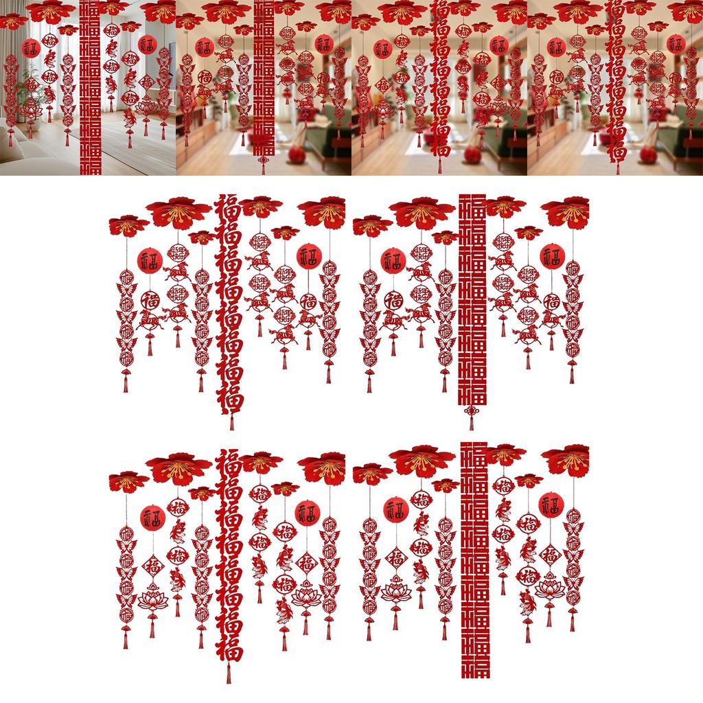 Festive Felt Ceiling Decoration Chinese New Year Hanging Fu Ornament Red Tassel Lucky Horse for Event and Room Decor