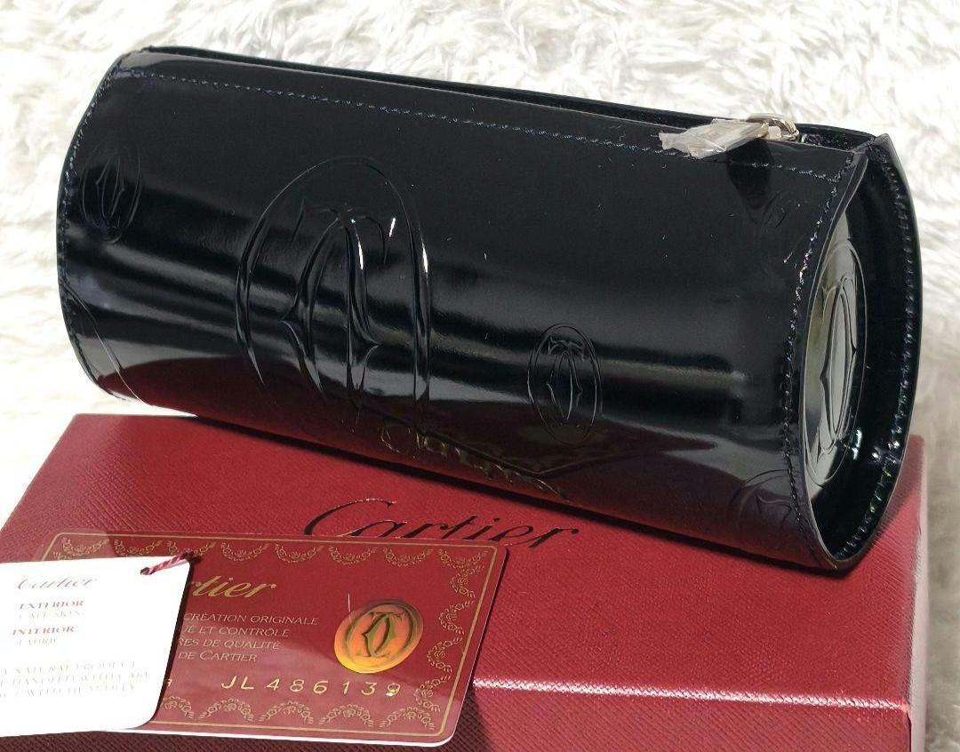 Cartier Paris Happy Birthday Pouch Pen Case Patent Leather Zipper Box Japan