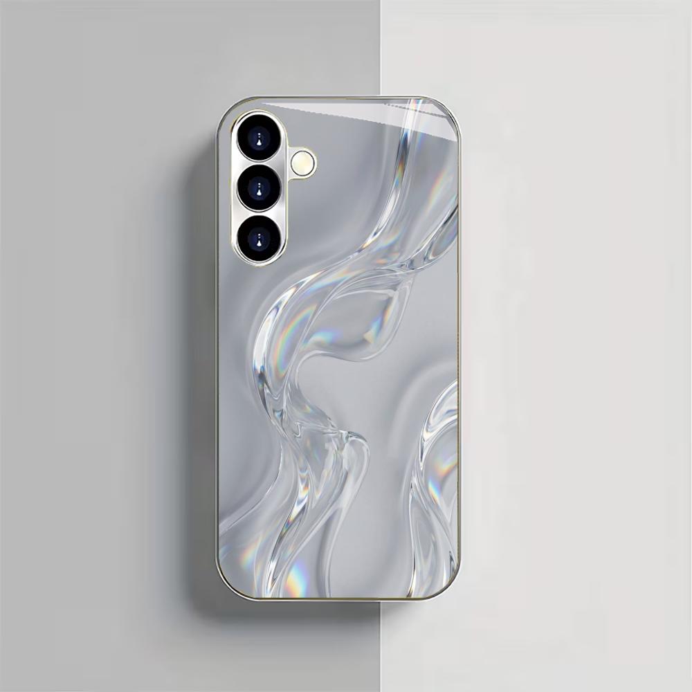 Electroplated Silver Shockproof Phone Case For Samsung Galaxy S26 S25 S24 S23 S22 Ultra Plus Fe With Silver Fluid Pattern