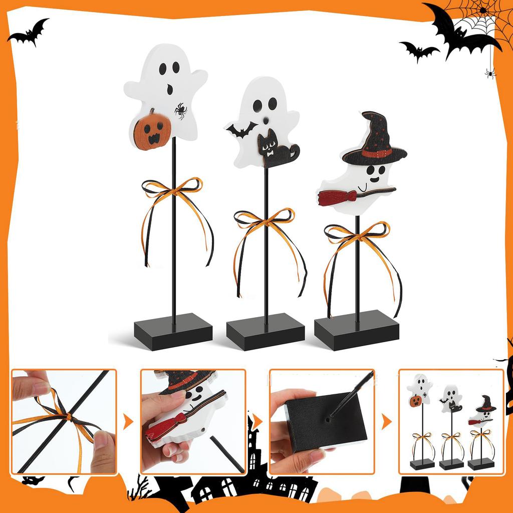 Set of 3 Attractive Halloween Wood Specter Delicate Specter Table Top Ornament Halloween Wood Decorative Pieces