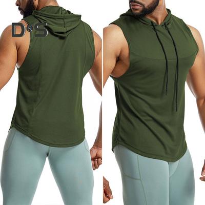 Herren Weste mit Kapuze, Kordelzug, Netzstoff, Tanktops, einfarbig, lässig, Muskelshow, Outdoor-Sport, Fitnessstudio