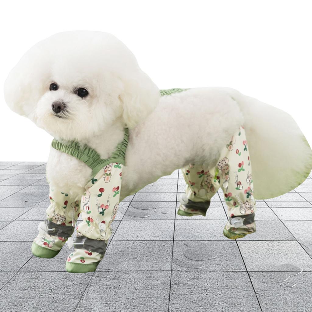 Pet Anti Dust Pants Anti-Slip Dog Suspender Rain Boots Waterproof Cartoon-Print Detachable Footed for Small & Medium Dogs