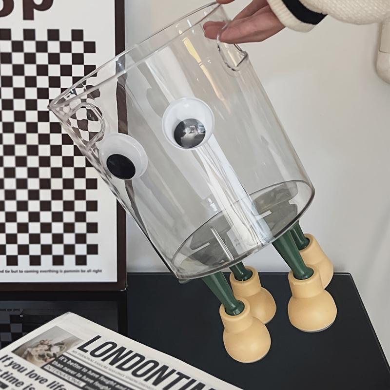 Modern Transparent Trash Can with Eyes & Four Legs, Cylindrical Plastic Bin, Stylish Discreet Waste Basket, Suitable for Office, Room