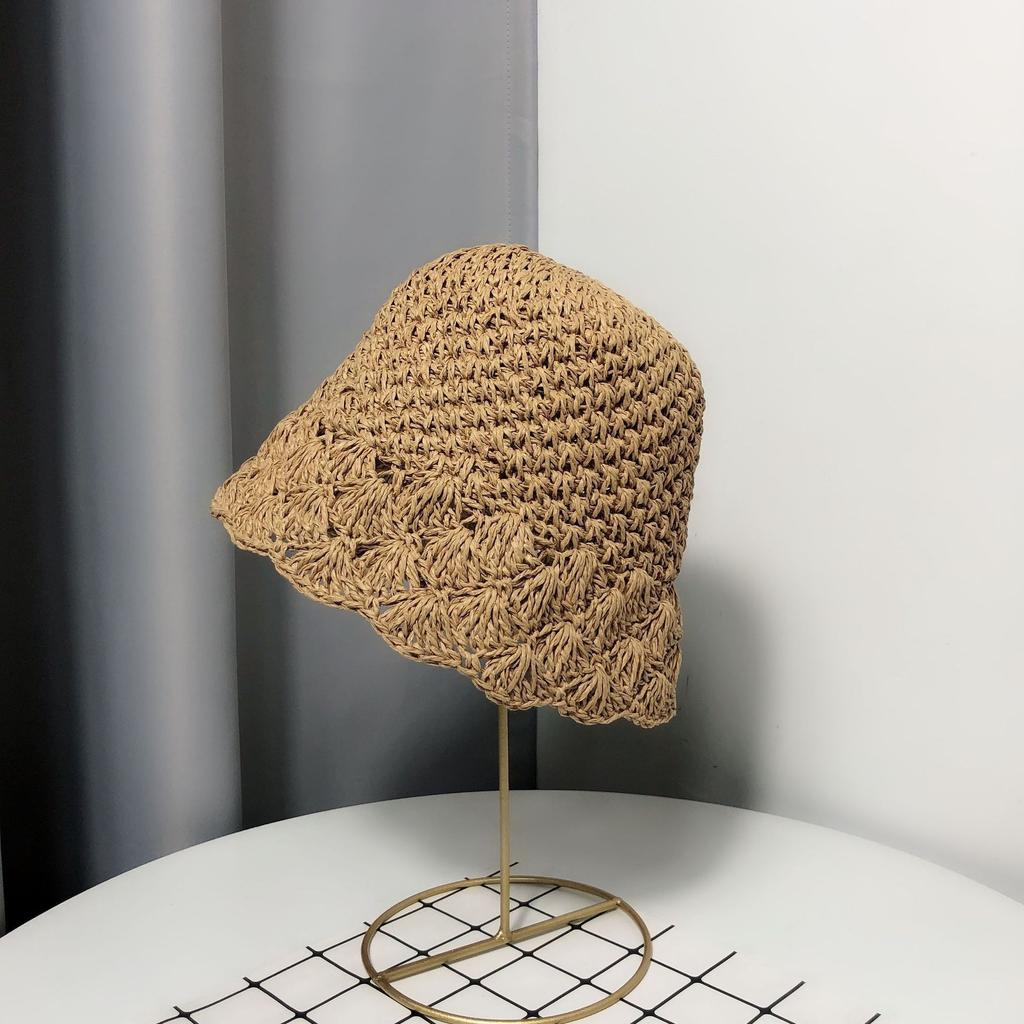 Summer new sun hat women's South Korea Dongdaemun weaving hollowed out after split fork sun protection hat fisherman hat children
