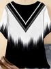 Plus Size - Women'S Short-Sleeve Round Neck T-Shirt, Featuring Classic Black And White Artistic Patchwork