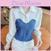 Women Long Sleeve Blouse With 3d Pattern And Polo Neck For Spring Fashion
