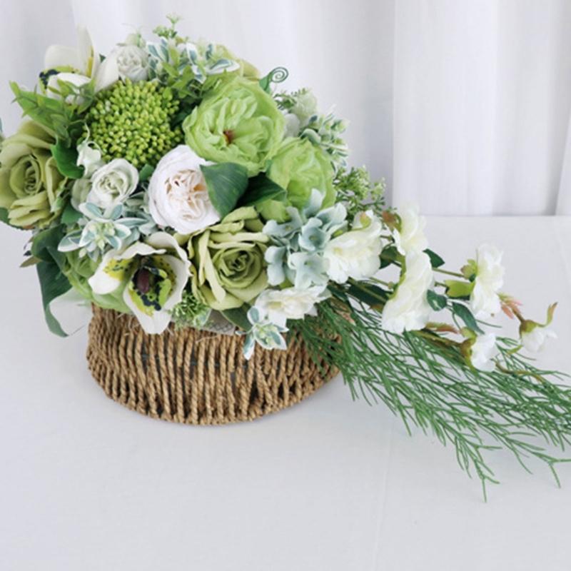 Delicate LimeGreen Rose Display Bouquets Artificial Flower Decorations Bride and Bridesmaids Long Bouquets for Wedding