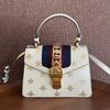 [Pre-Owned] Sylvie Gold Buckle Bee Star Pattern Striped Web Leather Crossbody Bag - Very Good #1S27P1E