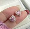 Damen Luxus Bling Iced Out Zirkonia Rosa Herz Ring Roségold Hypoallergen 925 Silber Schmuckset Ohrring Halskette Sets