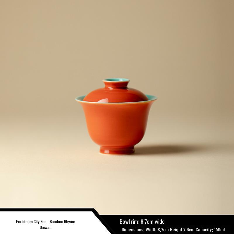 Forbidden City Red Gongfu Tea Set: Ceramic Teapot, Lid Bowl, Filtered Tea Cup, Fair Cup, and Pot Stand Ornament