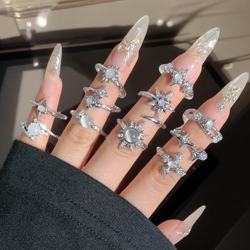 Weißes Mondlicht High-End Nischendesign Offener Ring Nischenpersönlichkeit Schneeflocke Mondsteinring