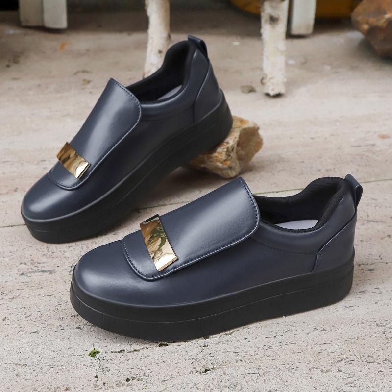 Large size temperament sequined casual single shoes women's autumn new round head height increase one pedal single shoes