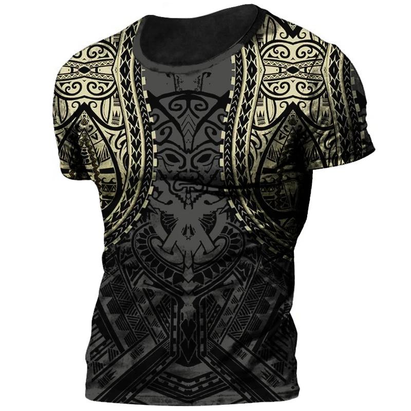 2025 Sommer Neu Heiß Vintage Wikinger Tattoo 3D Gedrucktes Herren T-Shirt Mode Street Bequem Atmungsaktiv Übergröße Lockeres Oberteil