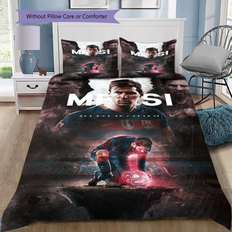 Lionel Messi Argentina N.10 Set Biancheria da Letto 3 Pezzi per Stadio Senza Federe Piumone Lavabile Microfibra Ventilatore di Calcio Camera da Letto Adolescente Set Copripiumone