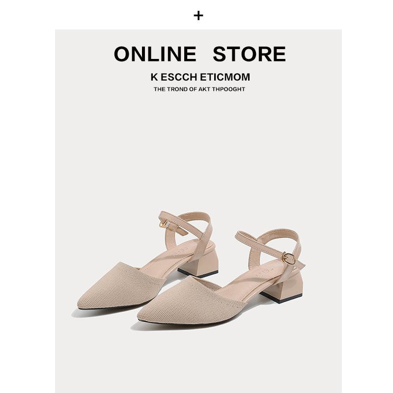 

Босоножки Baotou женские летние на толстом каблуке новые остроносые летающие туфли вязаные односложные ремешки на высоком каблуке 34 чёрный