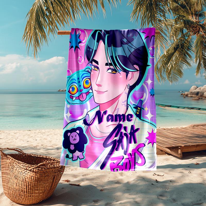 Custom Name Ultra-Soft Beach Towel with Saja Boys Theme,Ideal for Pool - Camping, Diving - Perfect Travel Essential, Vibrant Beach Towel.