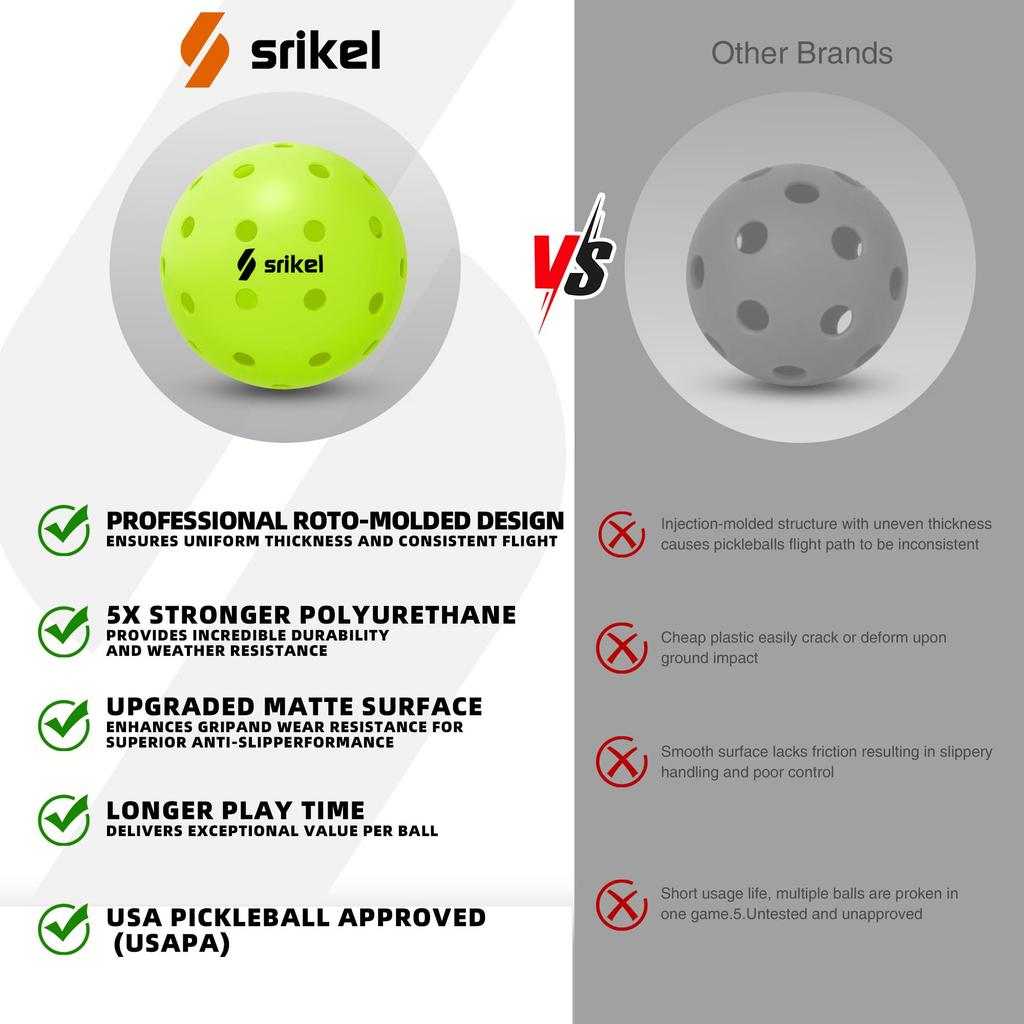 Srikel Outdoor Pickleball - USAPA Approved, Seamless Rotomold Design for Durability, 4-Pack Greens, 40 Holes of Crack-Resistant Pickleball for