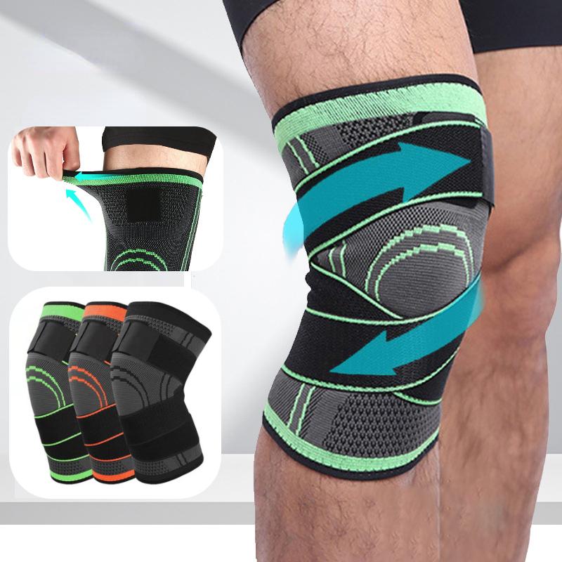 Compression Knee Pads Support Lengthen Stripe Sport Sleeve Arthritis Joint Pain Protector Elastic Kneepad Brace Adjustable Strap