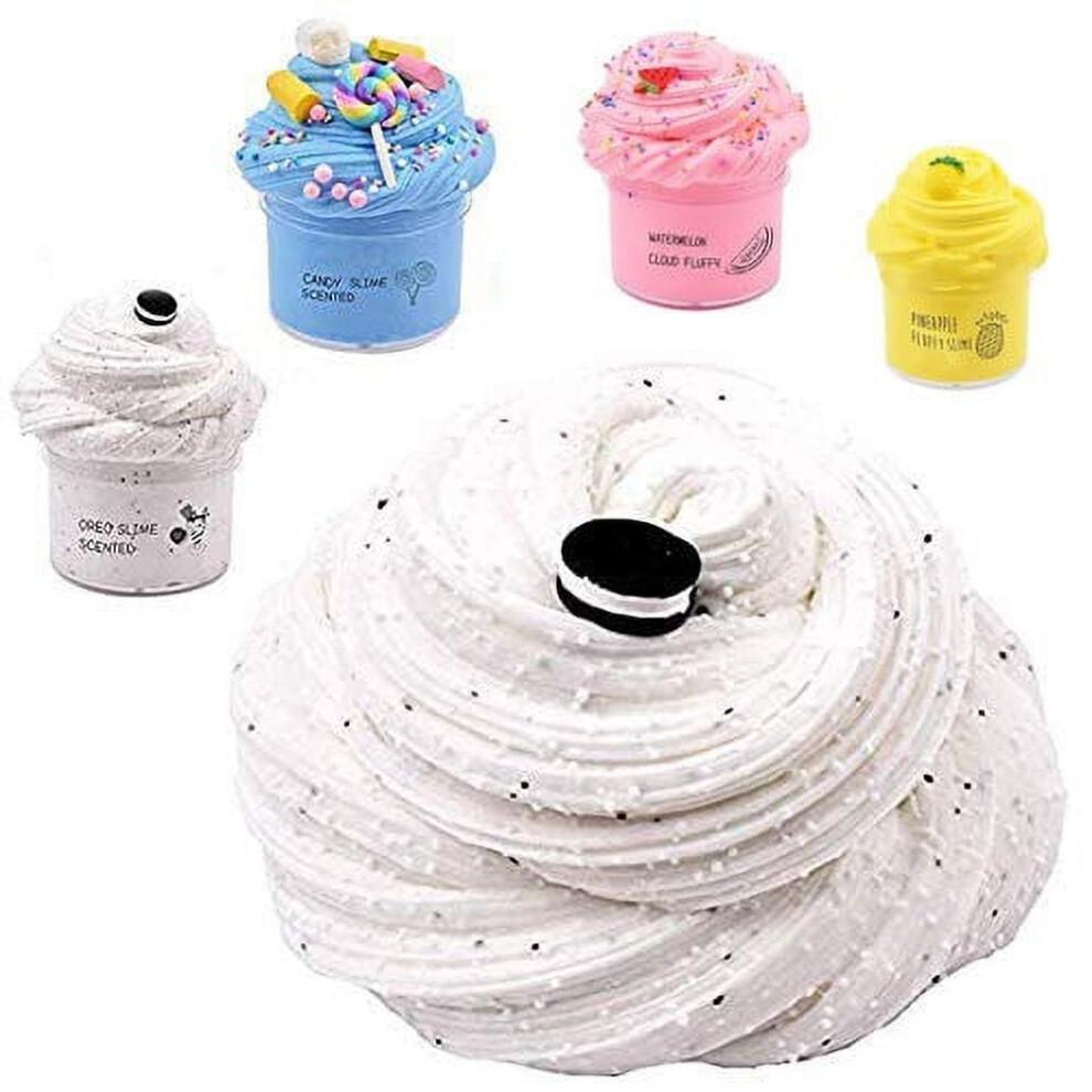 Furry Cloud Slime Kit – DIY Cotton Slime Set (Blue/White/Pink/Yellow), Stress Relief Squeeze Toy for Kids, Soft Colored Slime Clay