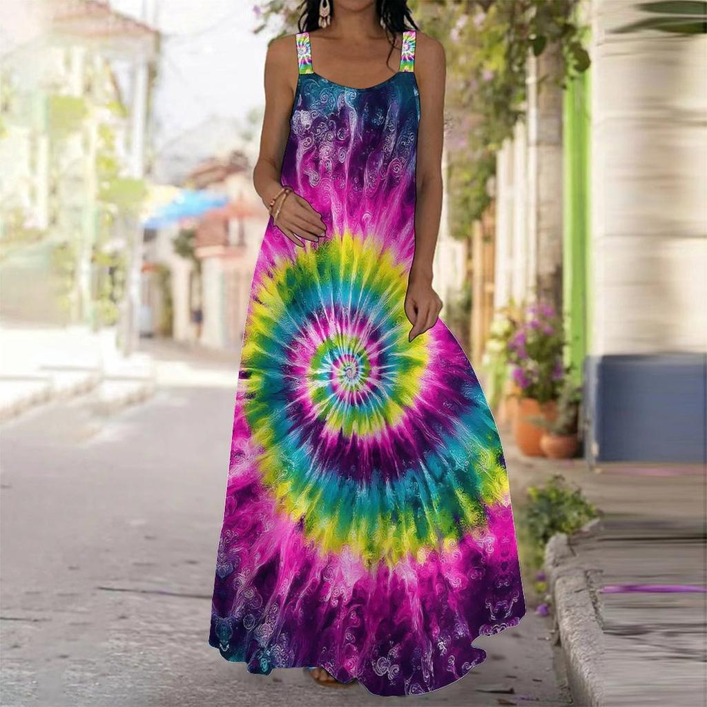 Women's Slip Dress Maxi Long Dress Spiral Tie Dye Print Stitching Print Dress Spring & Summer Leisure Vacation