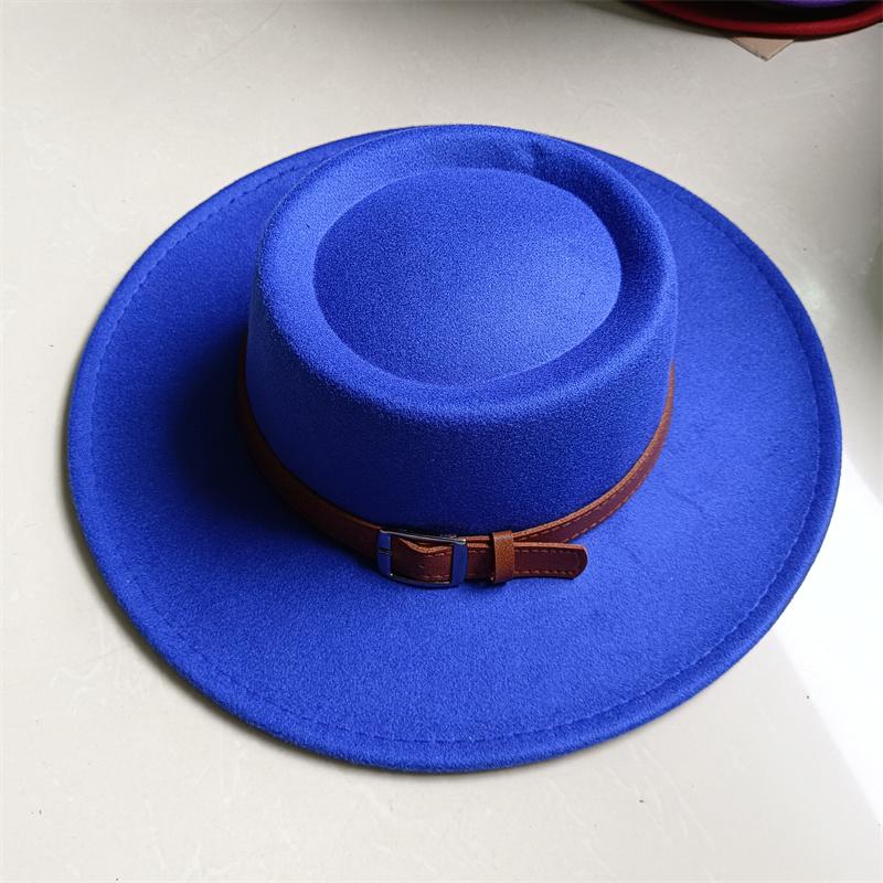 2026 Fedora Hat Winter Round Convex Flat Top Belt Accessories Rose Red Felt Jazz Hat for Men and Women Fedora Gorras