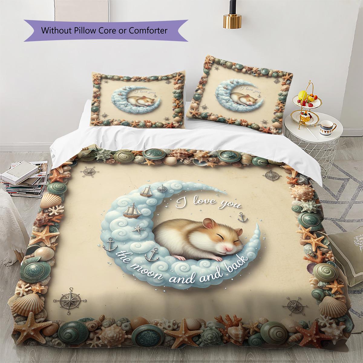 

Goodnight Hamster Pattern Bedding Set Quilt Cover Pillowcase Home Decor Gift (1 * duvet cover + 2 * pillowcase, without core) 135x200cm